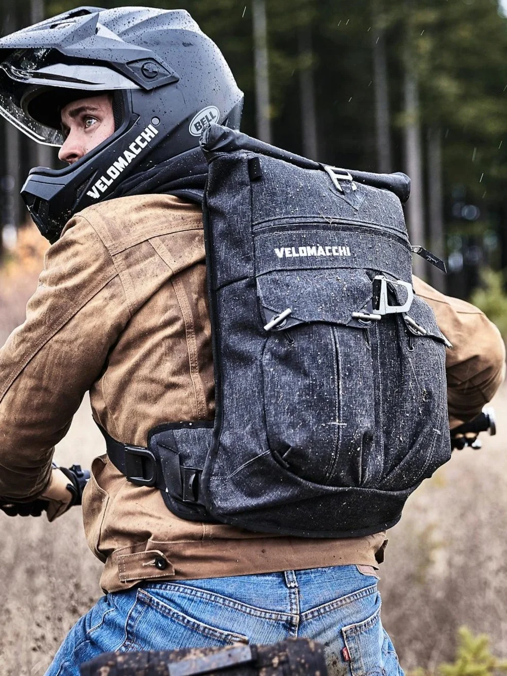 Velomacchi Speedway 28L Roll Top Motorcycle Backpack Waterproof Charcoal Gray